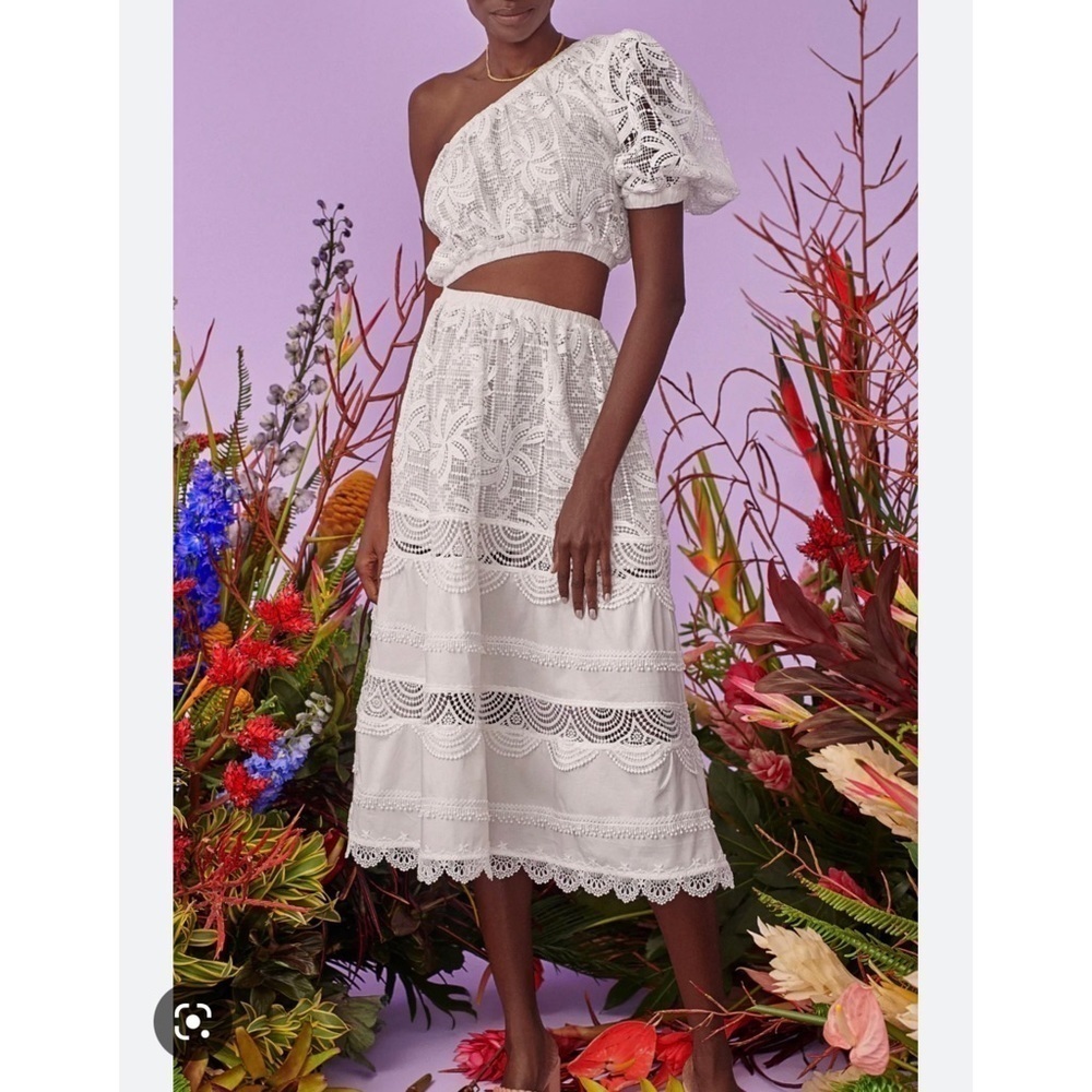 Waimari Jade One Shoulder Cut Out Dress White Small Lace Cotton Casual Summer